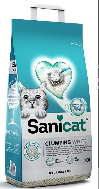Lettiera white Sanicat agglomerante inodore 8lt - Sudpetfood