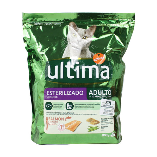 Ultima cat adult sterilizzato crocchette salmone, orzo, piselli busta da 800 grammi - Sudpetfood